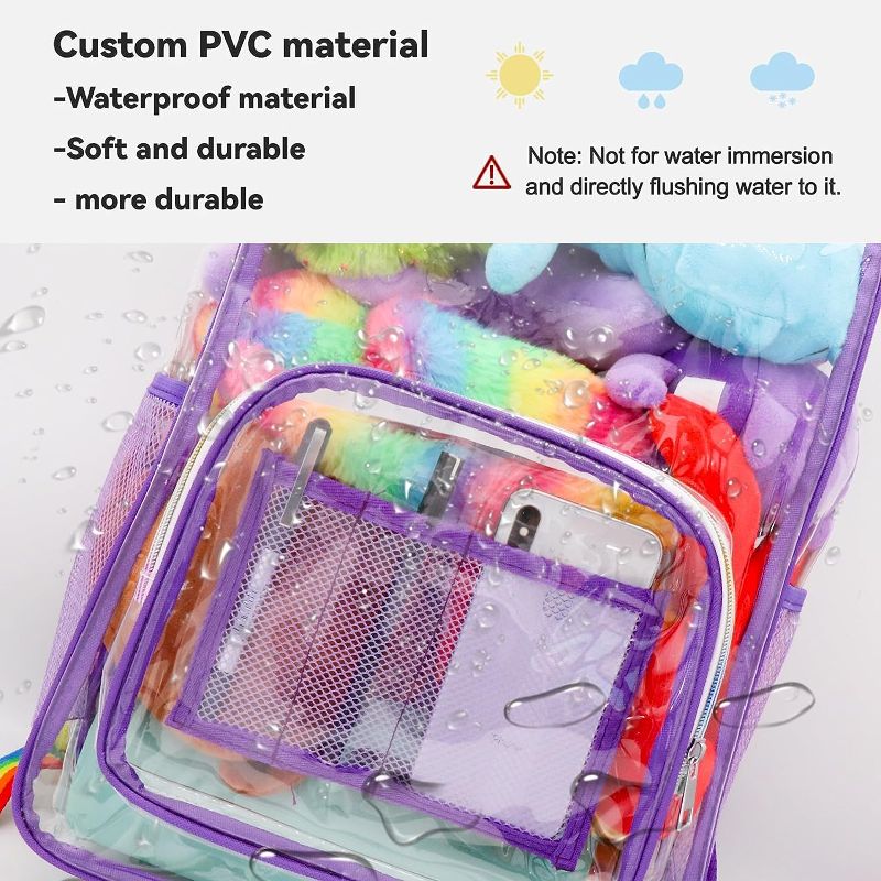 Photo 1 of  Clear Backpack Set With Lunch Bag Pencil Case Pouch Heavy Duty Thick PVC Transparent Backpack for Kids and Fans Back to School Supplies(Purple)
