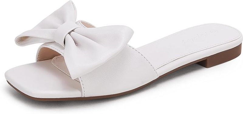 Photo 1 of PiePieBuy Womens Slip On Slide Sandals Bow-Knot Open Square Toe Flat Slippers 8