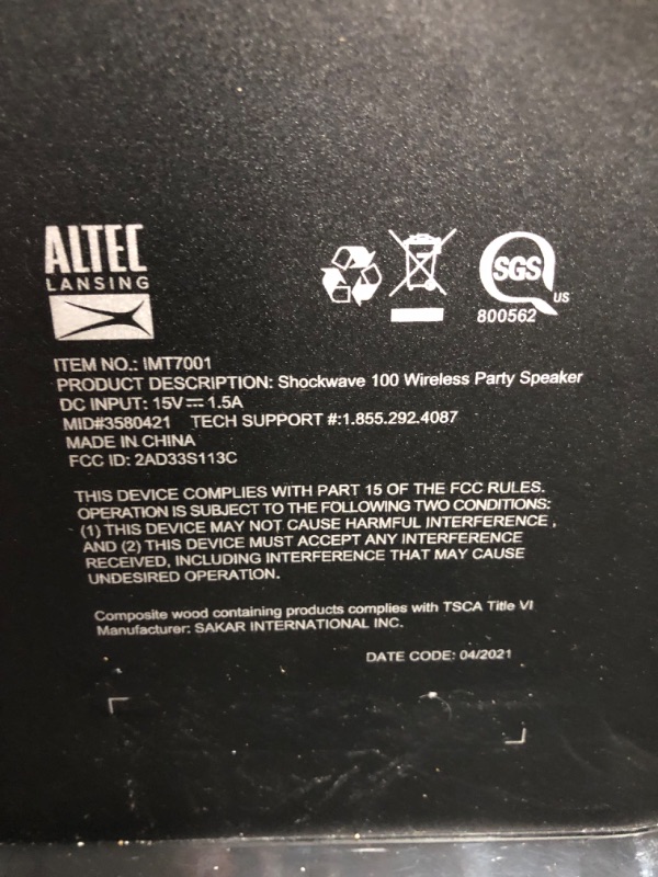 Photo 3 of Altec Lansing Shockwave Wireless Party Speaker, Travel Bluetooth Speaker with Rechargeable Battery, Portable Sound System with Microphone (Renewed)