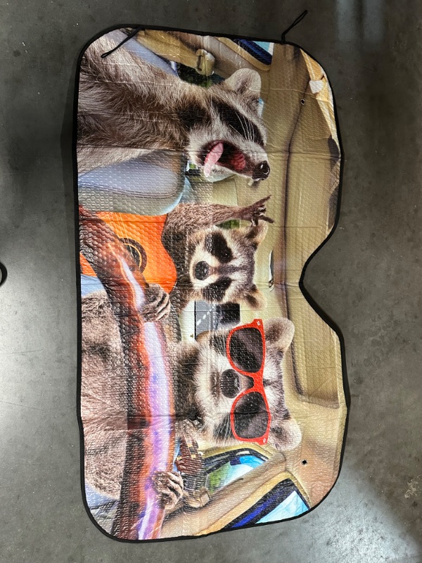 Photo 2 of Three Funny Raccoon Front Windshield Sun Shade 55x27.6 Inch