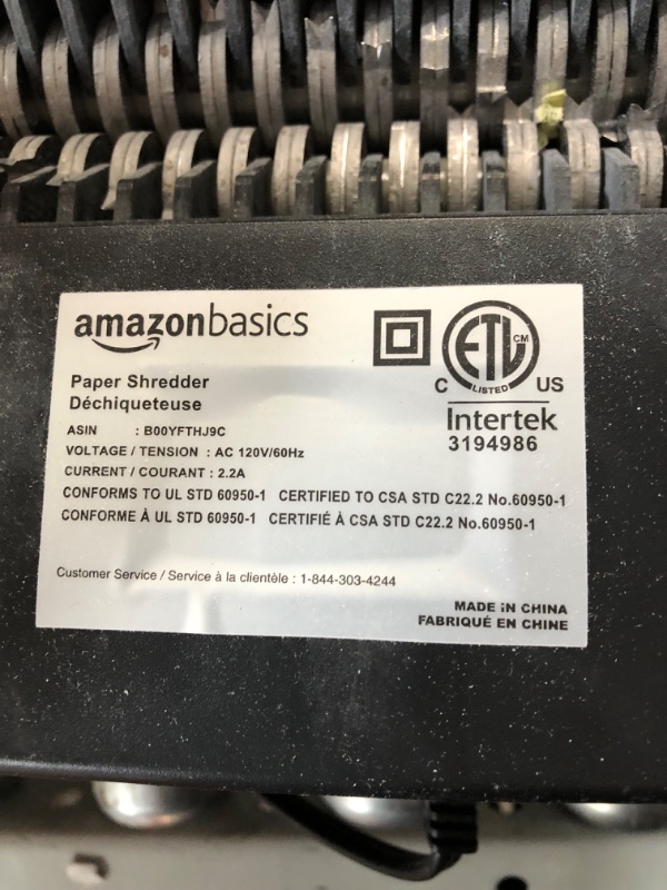 Photo 3 of PARTS ONLY/ SEE NOTES*****
Amazon Basics 8-Sheet Cross Cut Paper Shredder and Credit Card Shredder with 4.1 Gallon Bin 