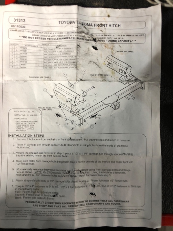 Photo 2 of **PICTURE FOR EXAMPLE
TOYOTA TACOMA FRONBT HITCH 