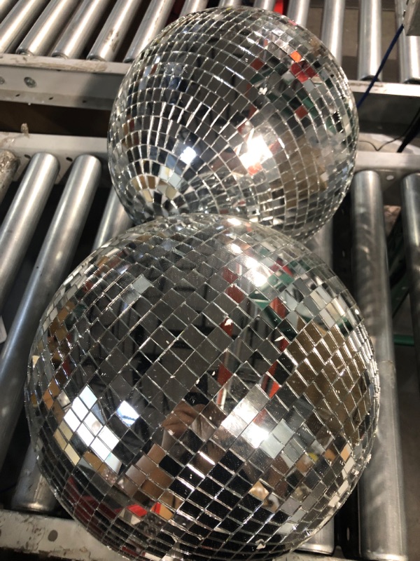 Photo 2 of 2 Pack Large Disco Ball Silver Hanging Mirror Disco Ball Reflective Mirror Disco Ball Ornament