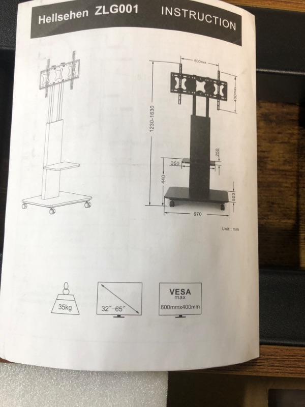 Photo 3 of Hellsehen Wood Rolling TV Stand Mobile TV Cart with Locking Wheels for 32-65 Inch 