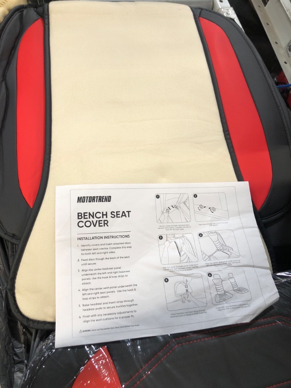 Photo 4 of (USED) Motor Trend LuxeFit Beige Faux Leather Car Seat Covers Full Set -***RED***