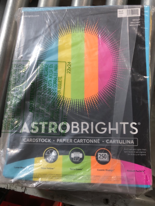 Photo 2 of SEE NOTES 
Astrobrights Color Cardstock -"Bright" Assortment, 65 lb Cover Weight, 8.5 x 11, Assorted, 250/Pack