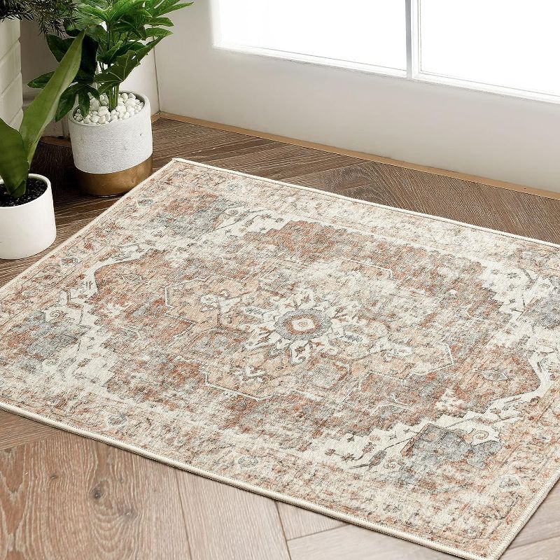 Photo 1 of 
jinchan Area Rug 2x3 Persian Rug Indoor Entryway Vintage Rug Brick Red Print Rug Retro Distressed Carpet Thin Rug Chenille Mat Foldable Accent Rug...