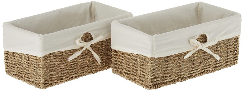 Photo 1 of *STOCK PHOTO AS REFERENCE ONLY* Vintiquewise Seagrass Shelf Basket Lined with White Lining (Pack of 2)