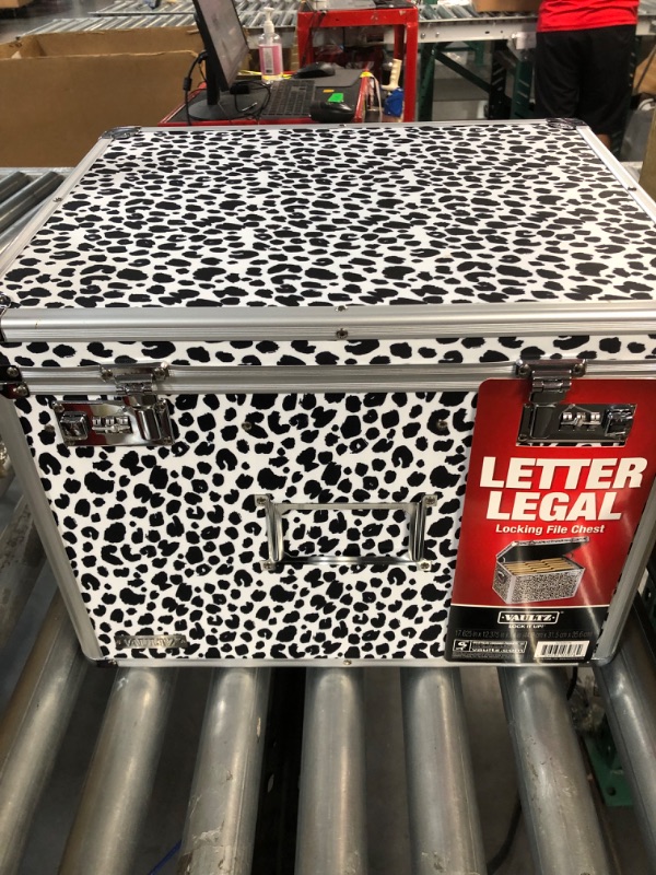 Photo 2 of Vaultz Locking File Storage Chest, Two-Handled, Letter/Legal File Storage, 17 1/2 x 14 x 12 1/2 Inches, Black and White Leopard (VZ03976)