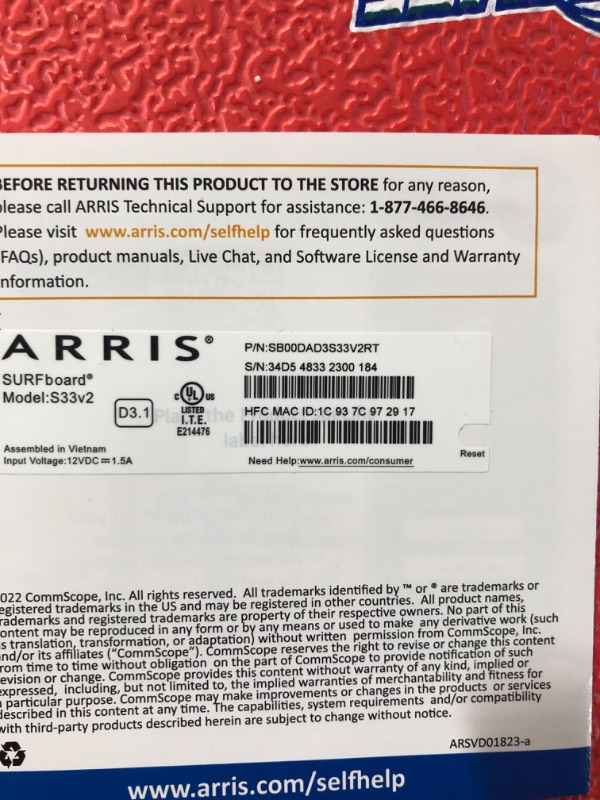 Photo 3 of ARRIS Surfboard S33 DOCSIS 3.1 Multi-Gigabit Cable Modem  3.1 Modem Only Router System