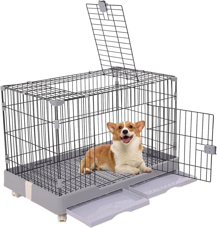 Photo 1 of 
Cat Dog Crate Pet Kennel Steel Wire Small Animal Crate for Rabbit with Drawer Leak-Proof Tray, Double Door, 29 Inch