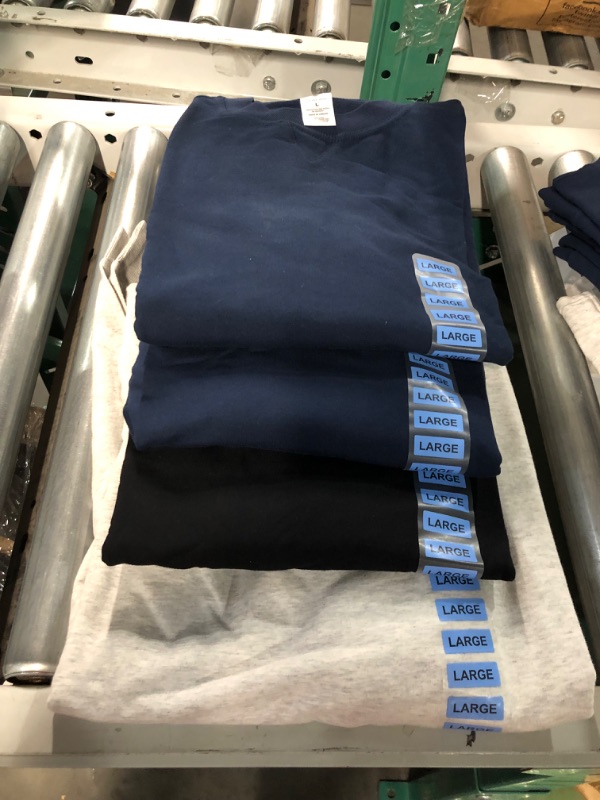 Photo 1 of Amazon Essentials Women's French Terry Fleece Crewneck Sweatshirt (1 black, 2 navy blue, 1 grey- L)
