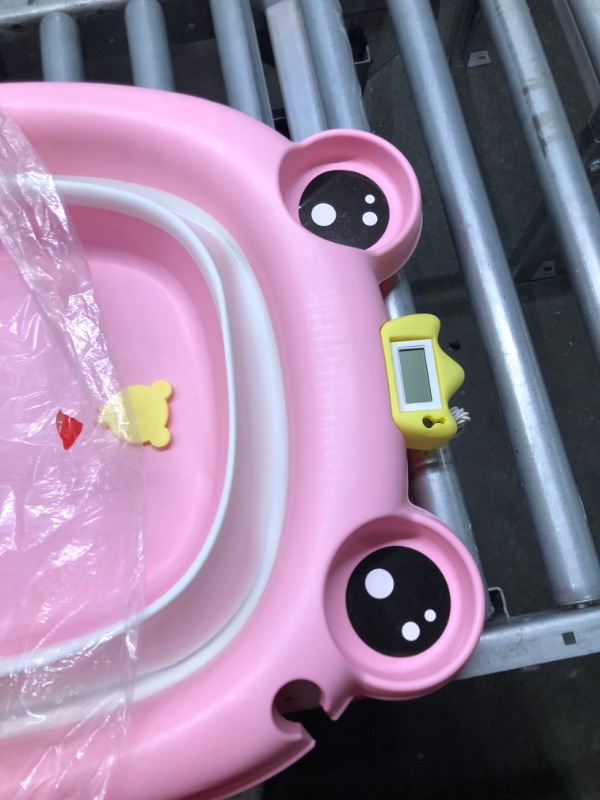 Photo 2 of Baby Bathtub – Newborn Essentials Portable Bathtub with Temperature Sensor – Foldable Bathtub for Newborn Baby with Cushion Support Option – Practical Drain Plug (Pink, Bathtub ONLY) PINK Bathtub ONLY