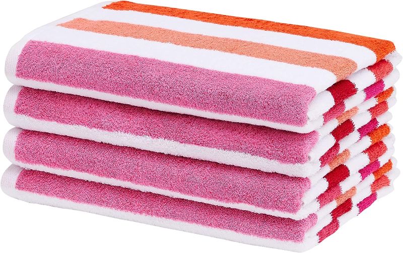 Photo 1 of Amazon Basics Cabana Stripe Beach Towel - Pack of 2, Pink Multi