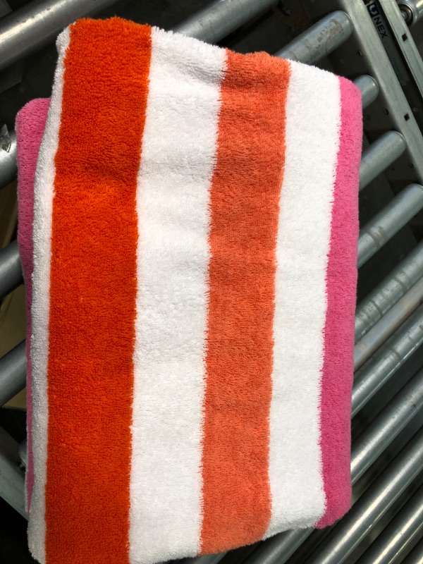 Photo 3 of Amazon Basics Cabana Stripe Beach Towel - Pack of 2, Pink Multi