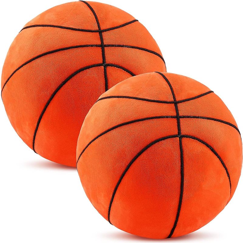 Photo 1 of HyDren 2 Pcs Plush Football Basketball Pillow Fluffy Soft Plush Ball Sports Plush Basketball Stuffed Football Basketball Plush Pillows Stuffed Basketball Room Decor for Nursery (Basketball, 8.7 Inch)