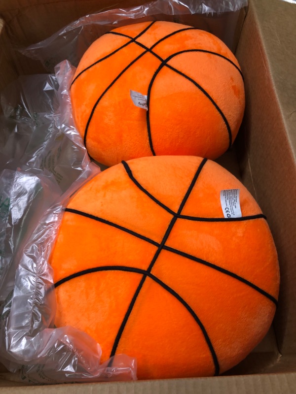 Photo 1 of HyDren 2 Pcs Plush Football Basketball Pillow Fluffy Soft Plush Ball Sports Plush Basketball Stuffed Football Basketball Plush Pillows Stuffed Basketball Room Decor for Nursery (Basketball, 8.7 Inch)