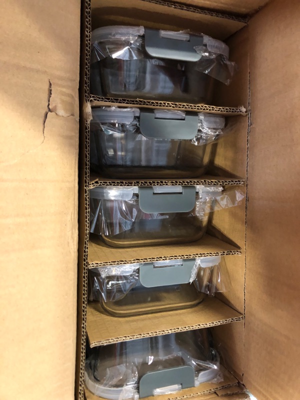 Photo 1 of [5-Pack,36 Oz]Glass Meal Prep Containers 2 Compartments Portion Control with Upgraded Snap Locking Lids Glass Food Storage Containers, Microwave, Oven, Freezer and Dishwasher (4.5 Cups) Gray