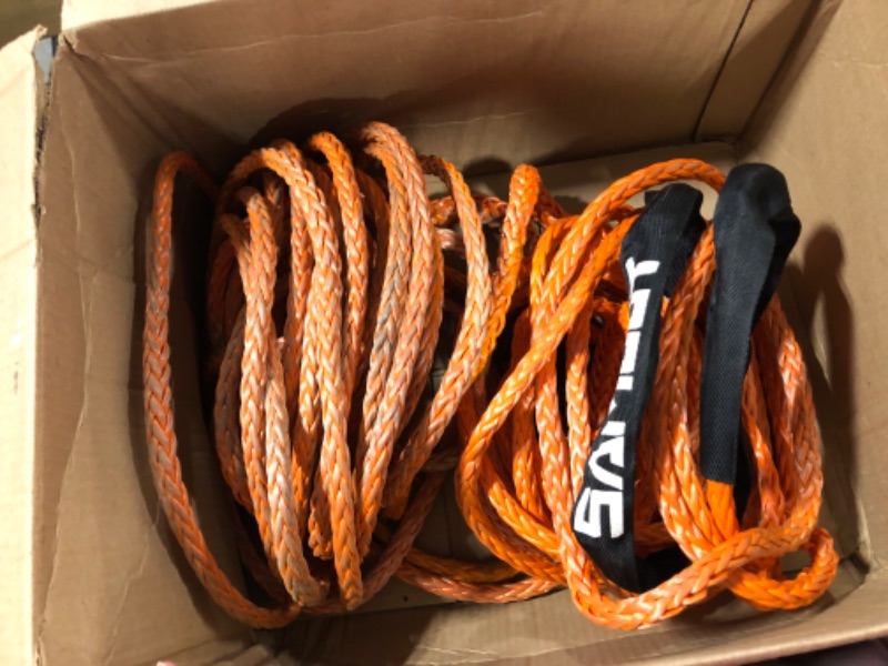 Photo 5 of SAMOUT Synthetic Winch Rope Cable Kit: 1/2in x 92ft 31500LBS with Protective Sleeve + Forged 35000LBS Winch Hook + Safety Pull Strap 1/2in x 92ft Winch Rope Kit 31,500 Lbs