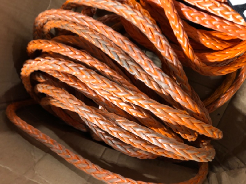 Photo 2 of SAMOUT Synthetic Winch Rope Cable Kit: 1/2in x 92ft 31500LBS with Protective Sleeve + Forged 35000LBS Winch Hook + Safety Pull Strap 1/2in x 92ft Winch Rope Kit 31,500 Lbs