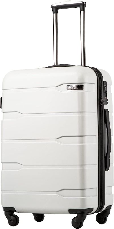 Photo 1 of ***ONLY HAS 24 INCH*** Hardside Luggage 24" Spinner-wheel Suitcases, White color with TSA Lock, Exclusive GLARE Sticker system, Universal Travel Adapter and Multipurpose Foldable Bag by Nyftee White