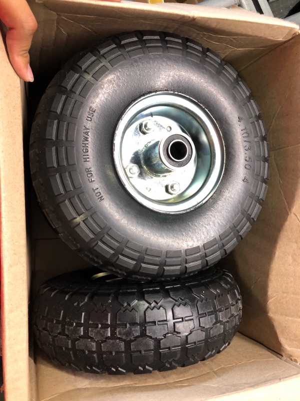 Photo 2 of (4-Pack) AR-PRO 10-Inch Solid Rubber Tires and Wheels - Replacement 4.10/3.50-4” Tires and Wheels with 5/8” Axle Bore Hole, 2.2” Offset Hub, and Double Sealed Bearings - Perfect for Gorilla Carts 4 Sliver