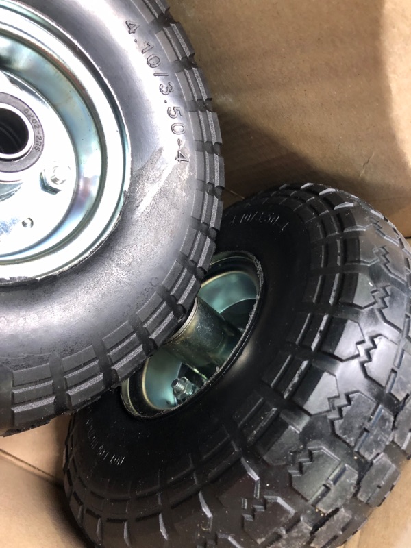 Photo 1 of (4-Pack) AR-PRO 10-Inch Solid Rubber Tires and Wheels - Replacement 4.10/3.50-4” Tires and Wheels with 5/8” Axle Bore Hole, 2.2” Offset Hub, and Double Sealed Bearings - Perfect for Gorilla Carts 4 Sliver