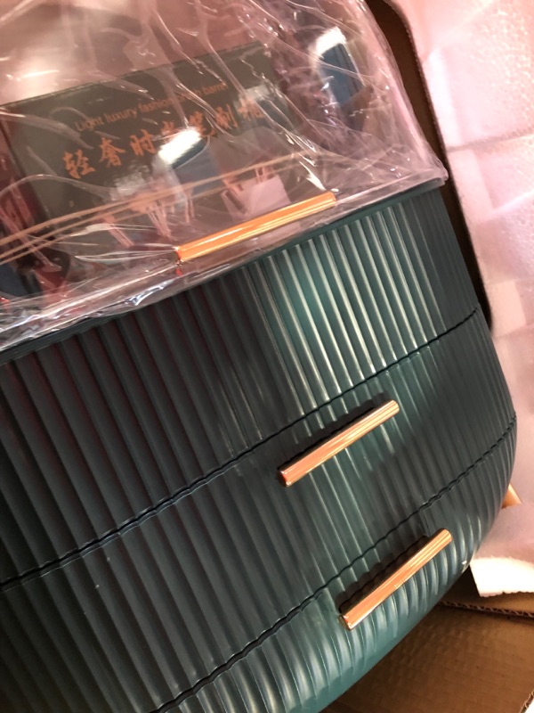 Photo 1 of CANITORON Makeup Storage Organizer,Clear Cover Cosmetic Display Case with Two Tier Storage Box and Brush Storage Box, SkinCare Organizers for Bathroom Countertop,Bedroom Vanity Desk and Travel T2Green