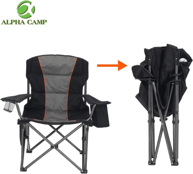 Photo 1 of ALPHA CAMP Oversized Camping Folding Chair Heavy Duty Lawn Chair with Cooler Bag (Black)
