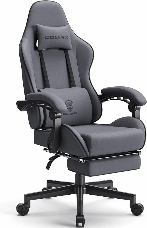 Photo 1 of Dowinx Gaming Chair Fabric with Pocket Spring Cushion, Massage Game Chair Cloth with Headrest, Ergonomic Computer Chair with Footrest 290LBS, Grey
