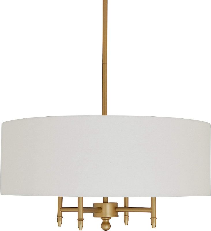 Photo 1 of Amazon Brand – Stone & Beam Contemporary Pendant Chandelier with White Shade - 20 x 20 x 42 Inches (Adjustable Height), Antique Brass
