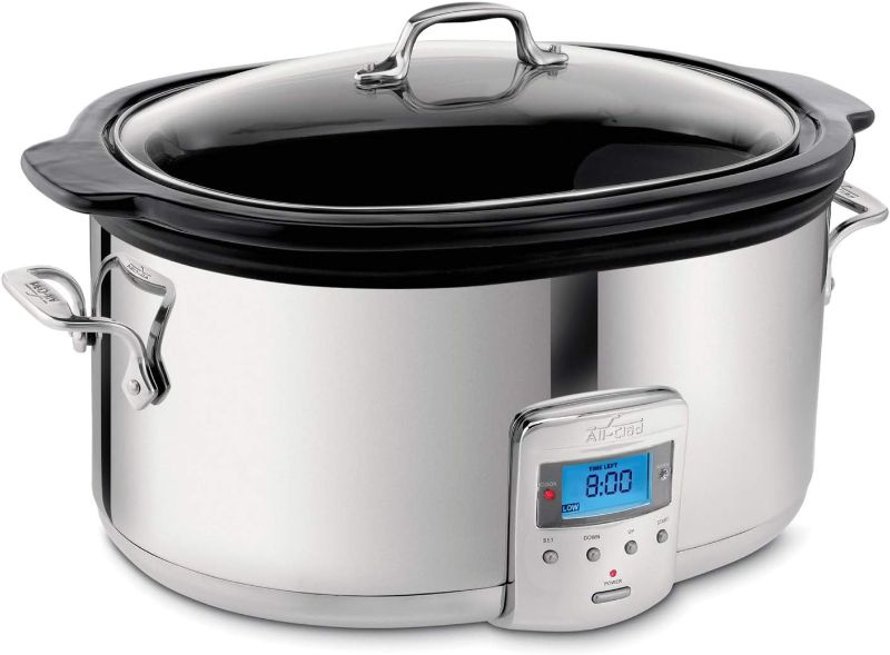Photo 1 of All-Clad Electrics Stainless Steel and Ceramic Slow Cooker with Insert and Lid 6.5 Quart Nonstick 320 Watts Oval Shaped, Programmable, Dishwasher Safe**ITEM HAS APPEARED TO HAVE BEEN USED**
