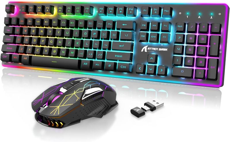 Photo 1 of Wireless Gaming Keyboard and Mouse Combo,2.4G Type C/USB Dual Receiver,Full Size Chroma RGB Backlit,Rechargeable 4200mAh,Silent Mice,Mousepad for Smartphone TV Tablet PC Mac
