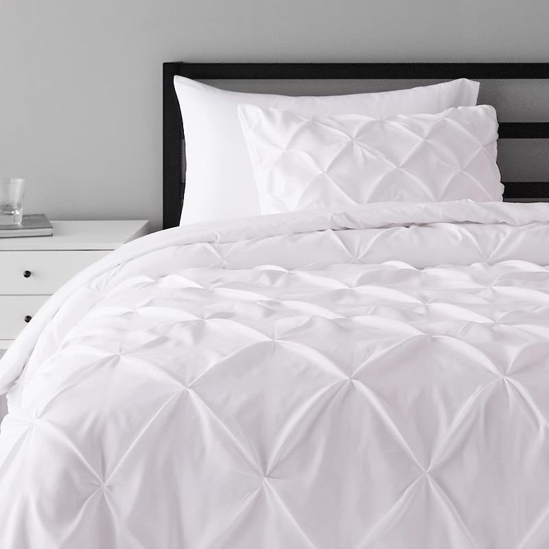Photo 1 of Amazon Basics All-Season Down-Alternative 2 Piece Comforter Bedding Set, Twin/TwinXL, Bright White, Pinch Pleat With Piped Edges
