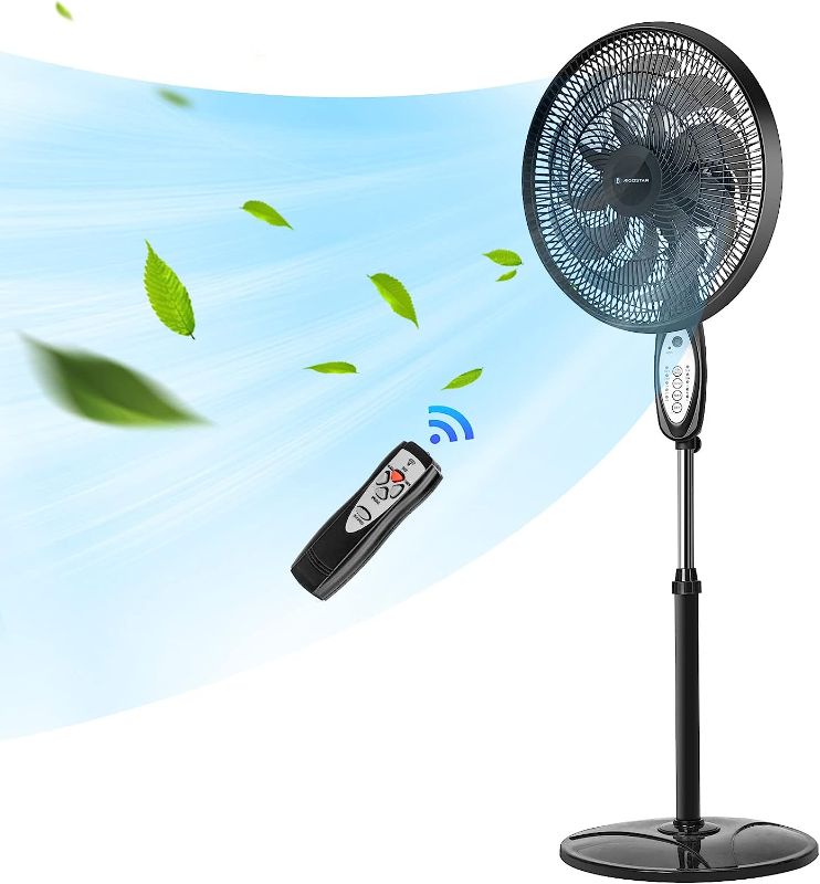 Photo 1 of Aigostar Pedestal Fan, 16” Oscillating Standing Fan, 9 Blades Ultra Quiet Fan 7.5H Timer 3 Speed 2 Modes, Adjustable Height High Energy Efficiency Cooling Floor Fan for Bedroom Home Office Use, Black
