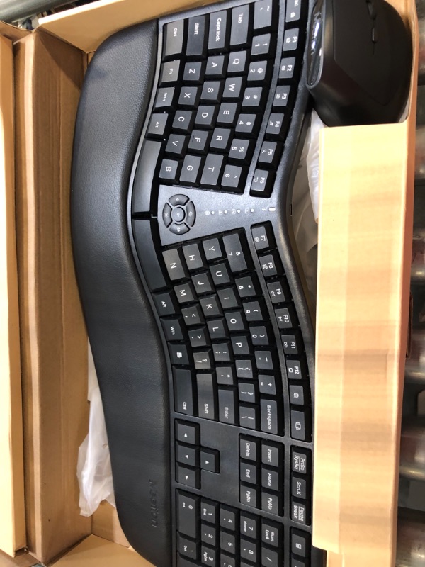 Photo 5 of MEETION Ergonomic Wireless Keyboard and Mouse, Ergo Keyboard with Vertical Mouse, Split Keyboard with Cushioned Wrist, Palm Rest, Natural Typing, Rechargeable, Full Size, Windows/Mac/Computer/Laptop