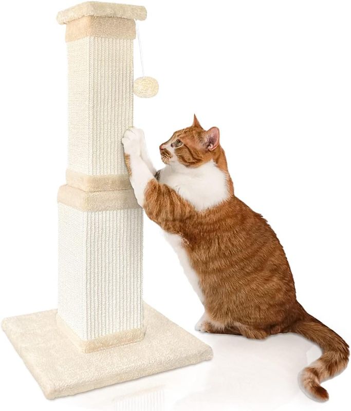 Photo 1 of AGYM Cat Scratching Post, 32 Inch Large Cat Scratch Post for Adult Cats and Kittens, Nature Sisal Modern Cat Scratcher for Indoor Cats, Protect Your Furniture and Exercise Cats, Beige
