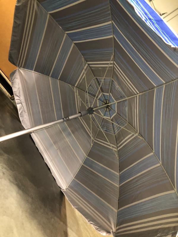 Photo 1 of AMMSUN 7ft Heavy Duty High Wind Beach Umbrella with Sand Anchor & Tilt Sun Shelter, UV 50+ Protection Outdoor Sunshade Umbrellas and Parasols with Carry Bag for Patio Garden Beach Pool Backyard stripe-Blue