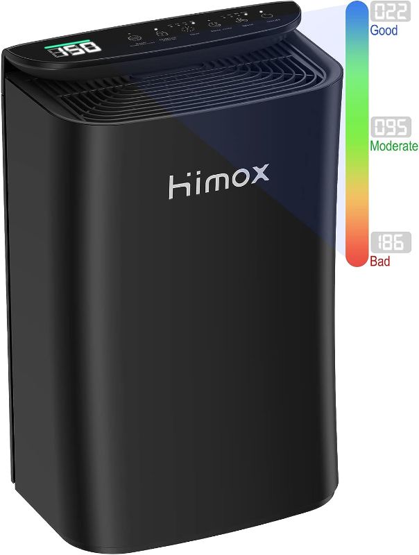 Photo 1 of HIMOX Air Purifier for Home Allergies and Pets, H13 True HEPA Filter Up to 1500 sq ft Remove 99.99% of Smoke, Dust, Pollen, Quiet Odor Eliminators for Bedroom, Pet Hair Remover, Digital Display M11 Black