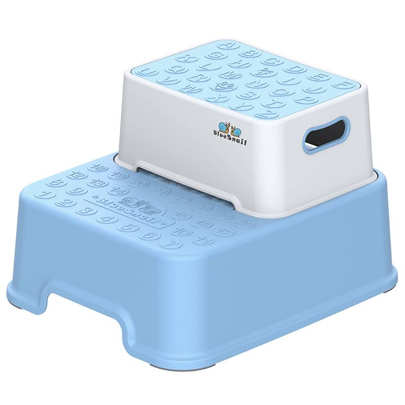 Photo 1 of BlueSnail Double up Step Stool for Kids, Anti-Slip Sturdy Toddler Two Step Stool for Bathroom, Kitchen and Toilet Potty Training (Blue)
