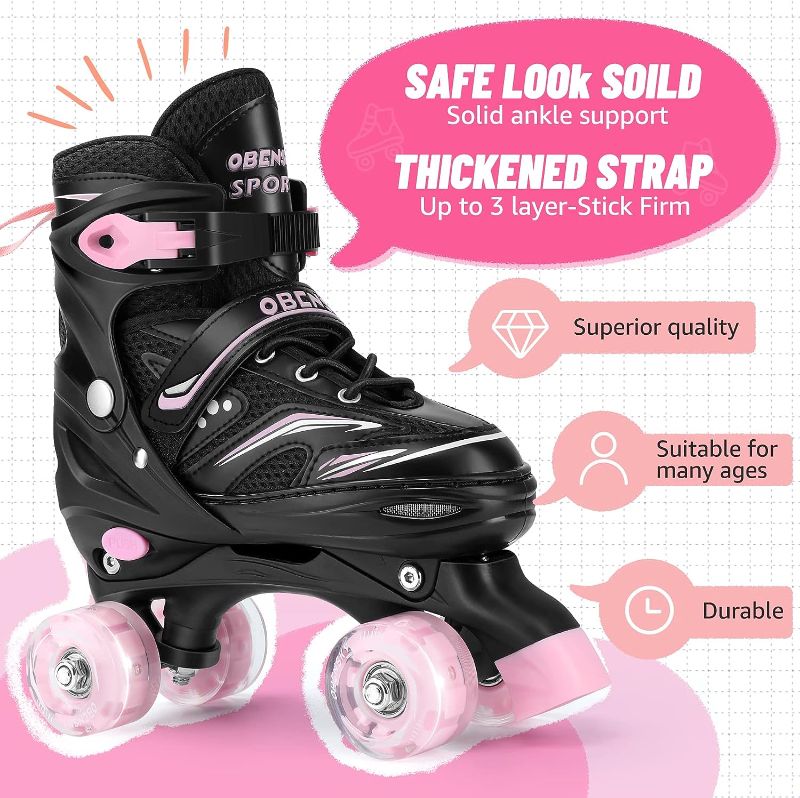 Photo 1 of OBENSKY Pink Roller Skates for Kids, Fun Illuminating Adjustable Roller Skates for Girls Boys Women with All Light Up Wheels, Kids Roller Skates for Beginner, Patines para Niñas Niños
SIZE 7 