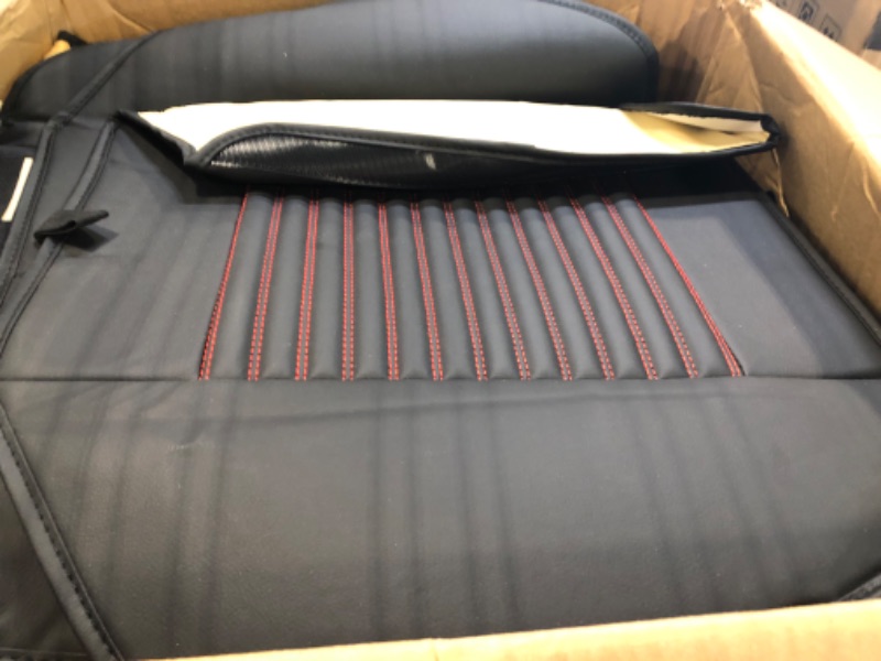 Photo 1 of Muchkey Waterproof PU Leather Car Seat Cover Full Set Fit for Cars SUV Pick-up Truck Universal Front+Rear Cushion, Airbag Compatible, Black-red