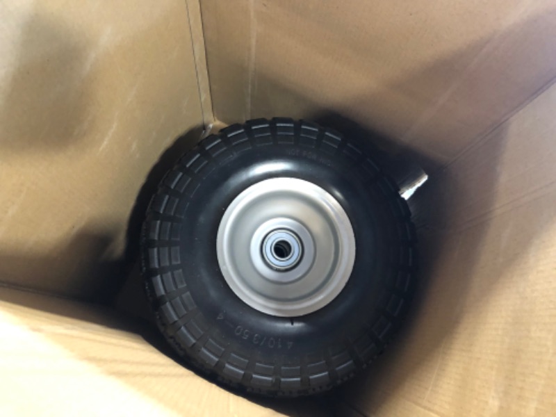 Photo 4 of 4 Pcs 10" Flat Free Tires Solid Non-inflated Tires Wheels, 4.10/3.50-4 Tire with 5/8 Ball Bearings, 2.24" Offset Hub for Wheelbarrow, Garden Wagon Carts, Trolley, Hand Truck, Various Tool Carts 4Pcs 10In 4.10/3.50-4