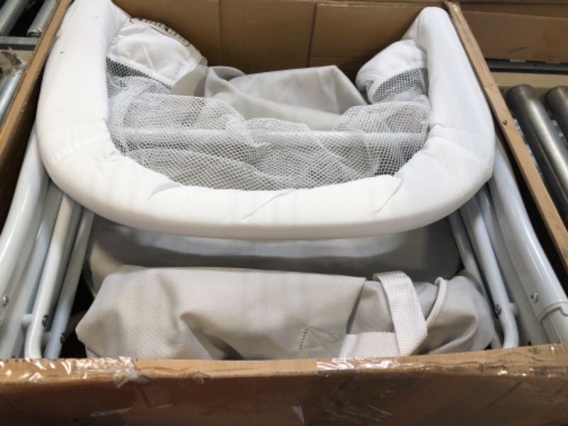 Photo 1 of Dream On Me Poppy Traveler Portable Bassinet in White and Grey, Lightweight, Spacious and Convenient Mesh Design, JPMA Certified, Easy to Clean and Fold Baby Bassinet - Carry Bag Included White and Gray