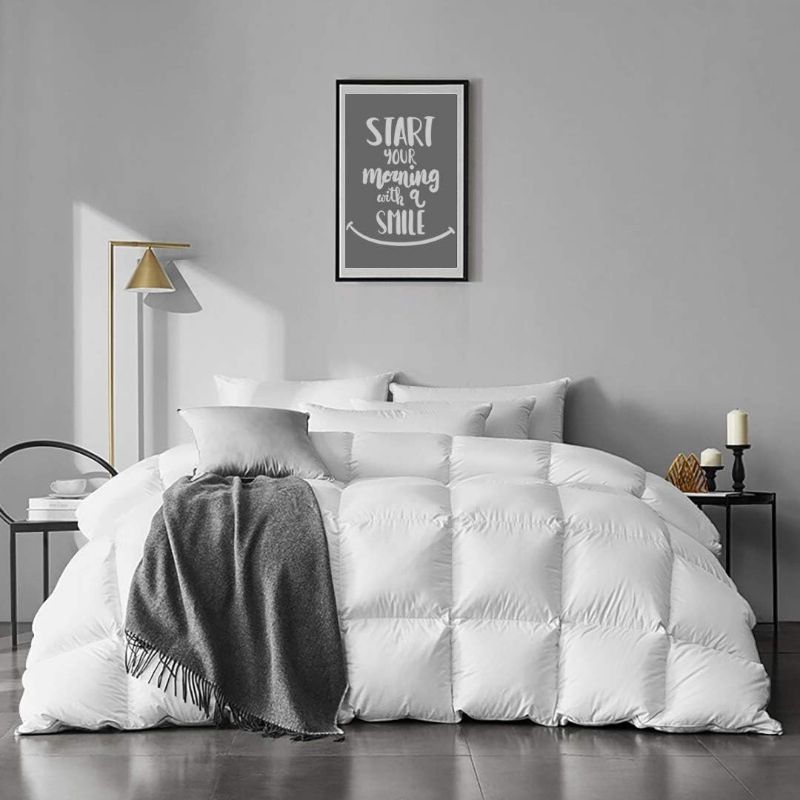 Photo 1 of APSMILE King Size Goose Feather Down Comforter - Ultra Soft All Seasons 100% Organic Cotton Feather Down Duvet Insert Medium Warm Quilted Bed Comforter with Corner Tabs (106x90,Ivory White)
