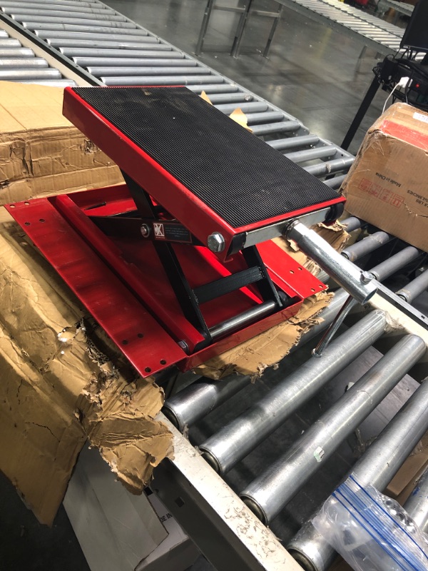 Photo 2 of VIVOHOME 1100 Lbs Steel Wide Deck Motorcycle Lift ATV Scissor Lift Jack with Dolly and Hand Crank Bikes Garage Repair Hoist Stand Red Red + Black

*hardware seems complete, item is heavy. It is in a new custom box.