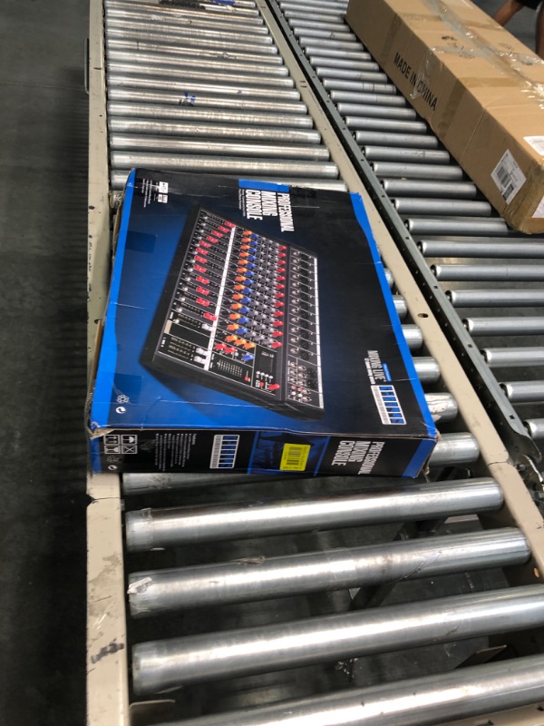 Photo 1 of BOMGE CTX 12 Channel Audio Mixer Sound Mixing Console with Bluetooth USB,PC Recording Input, XLR Microphone Jack, 48V Power, RCA Input/Output for Professional and Beginners (CTX12-12 Channels)

*POWER CORD LOOKS DAMAGED. MIXER LOOKS FINE.  PIC TAKEN OF DA