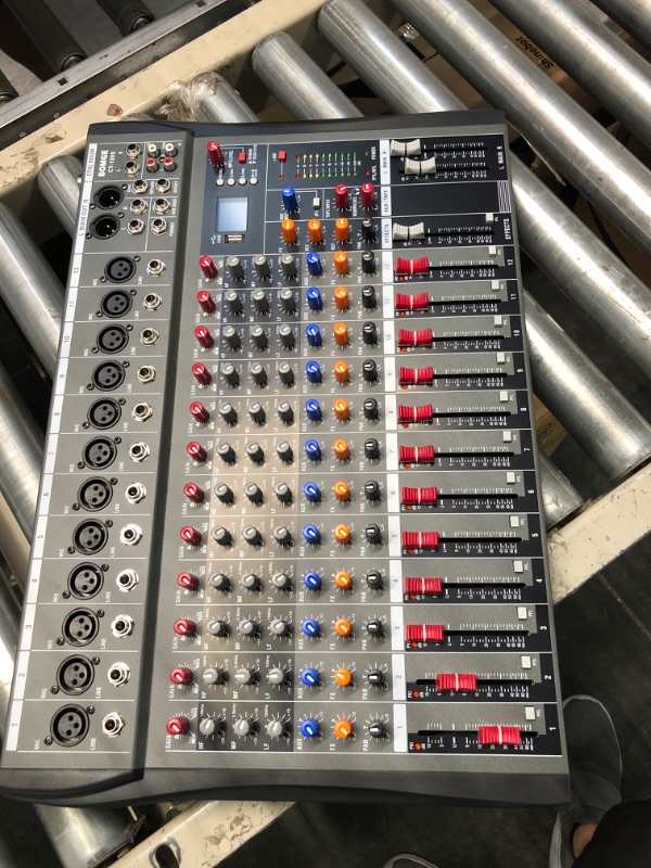 Photo 6 of BOMGE CTX 12 Channel Audio Mixer Sound Mixing Console with Bluetooth USB,PC Recording Input, XLR Microphone Jack, 48V Power, RCA Input/Output for Professional and Beginners (CTX12-12 Channels)

*POWER CORD LOOKS DAMAGED. MIXER LOOKS FINE.  PIC TAKEN OF DA