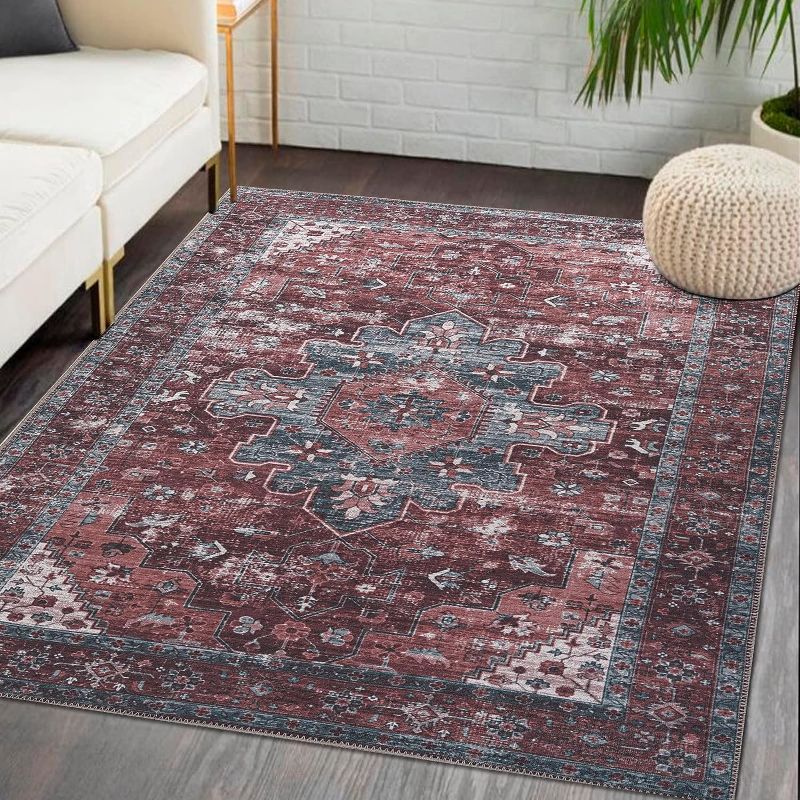 Photo 1 of Adiva Rugs Machine Washable Area Rug with Non Slip Backing for Living Room, Bedroom, Bathroom, Kitchen, Printed Persian Vintage Home Decor, Floor Decoration Carpet Mat (Terra, 6'6" x 9'6") 6'6" x 9'6" Terra 37