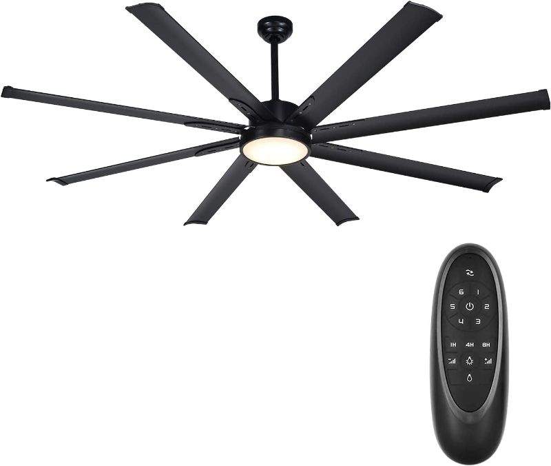 Photo 1 of BiGizmos 72 Inch Industrial DC Motor Ceiling Fan with LED Light, ETL Listed Damp Rated Indoor or Covered Outdoor Ceiling Fans for Living Room Basement Sunroom Porch Patio, 6-Speed Remote Control Brushed Nickel